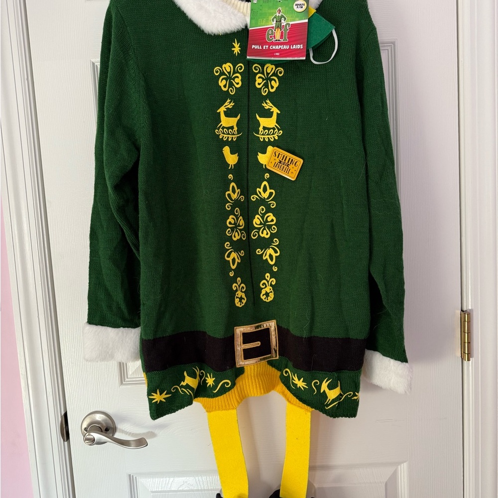 Elf Movie Adults Green and Yellow Elf Costume Sweater